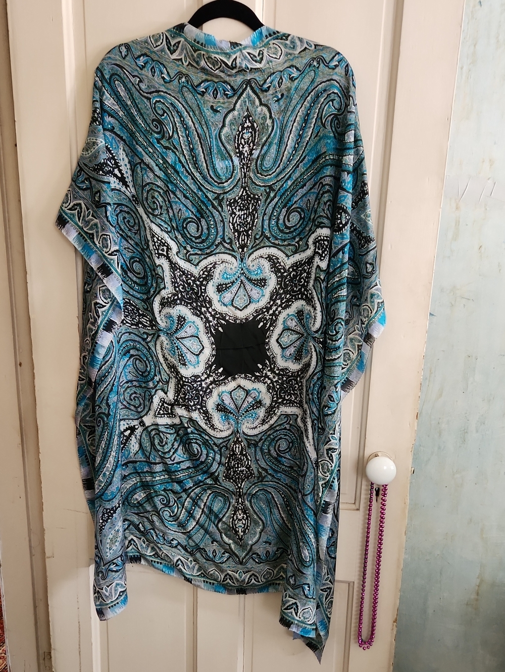 Vintage Teal & Black Paisley-Print Lightweight Wrap Scarf